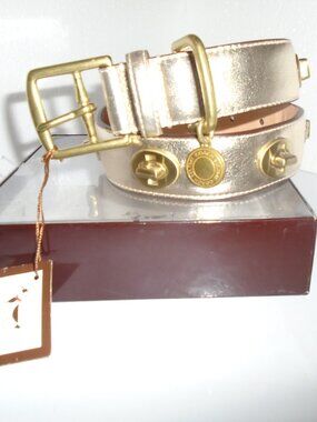 NEW VINTAGE Y2K COACH GOLD LEATHER BRASS TURNLOCK PET DOG COLLAR 60095 SIZE XL